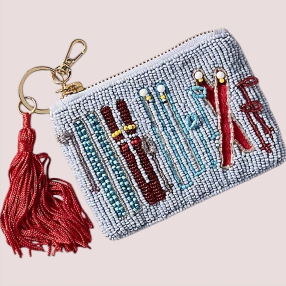 Anthropologie Beaded Coin Purse: Holiday Icons Edition (Skis) NWT